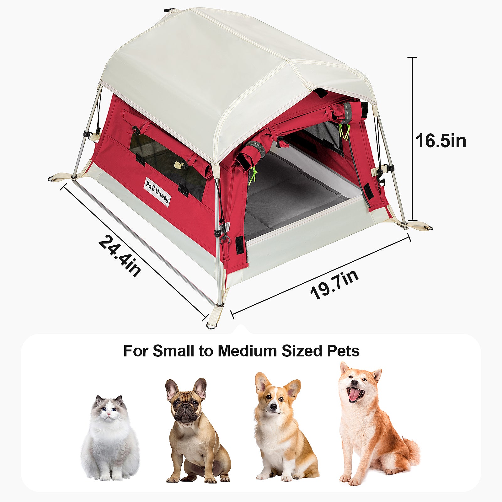 Small Red Pet Tent (24.4''L x 19.7''W x 16.5''H)